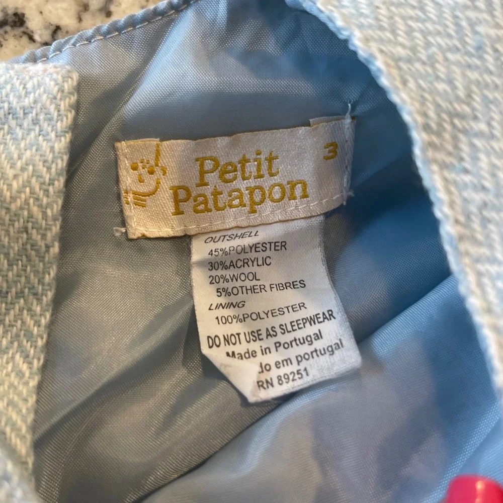 Petit Patapon Dress Kids 3T Blue Herringbone Wool Blend Classic Preppy Bow